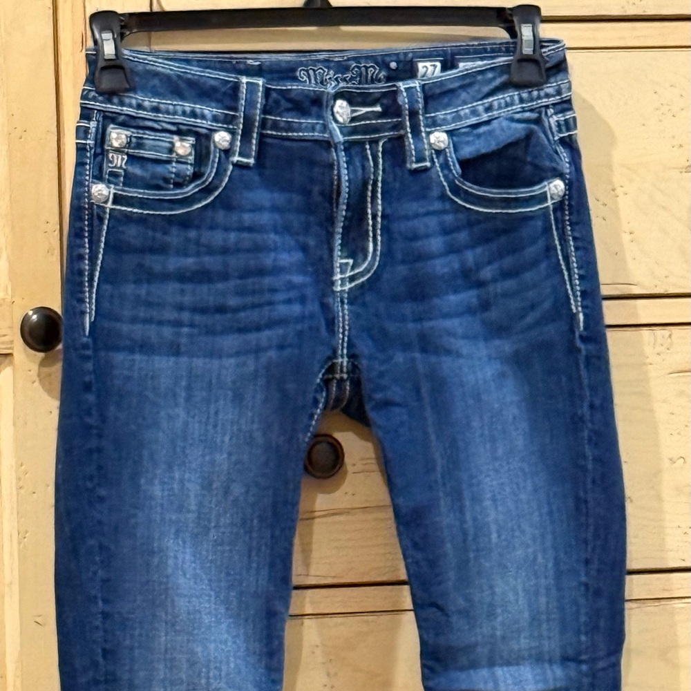 Miss Me Cow Print Dark Blue Straight Leg Jeans